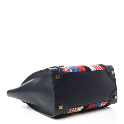 Celine Smooth Calfskin Striped Canvas Micro Luggage Navy Blue 4 of 11
