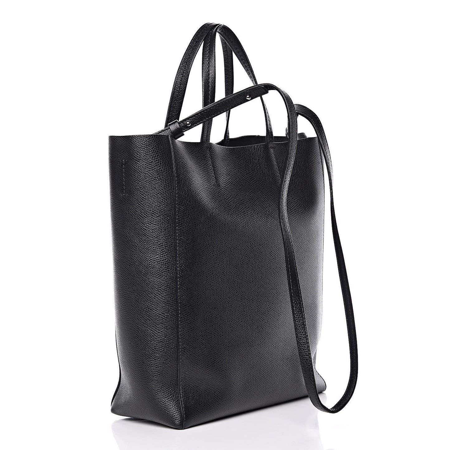 Grained Calfskin Small Vertical Cabas Black