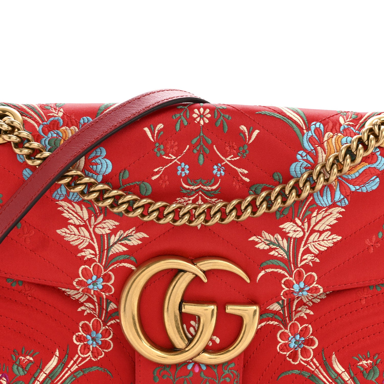 Gucci Jacquard Matelasse Floral Medium GG Marmont Shoulder Bag Red 8 of 15