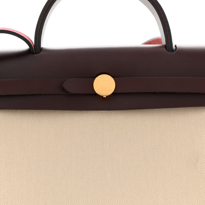 Hermes Military Toile Vache Hunter Herbag Zip Retourne 31 PM Beton Rouge Sellier 9 of 14