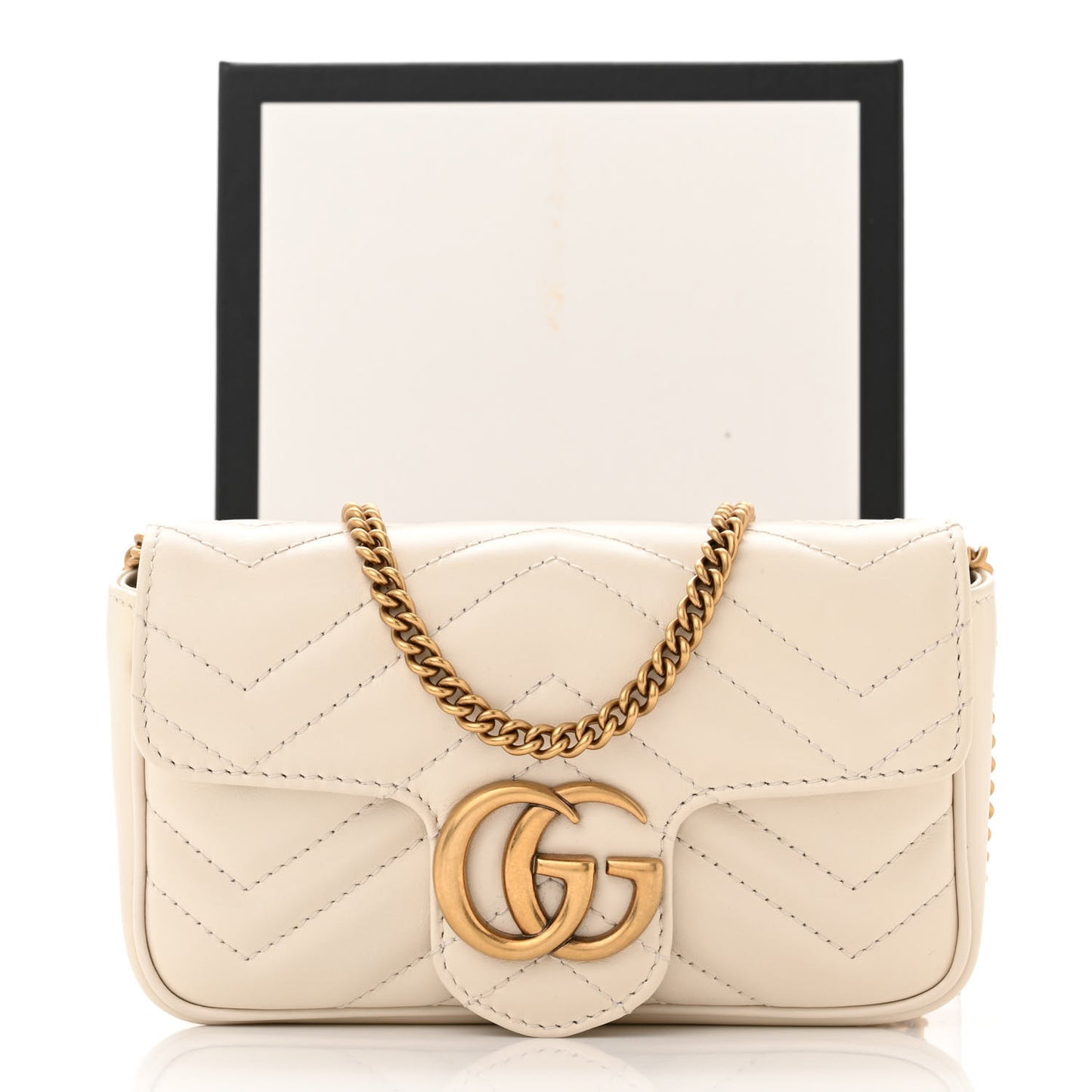 Calfskin Matelasse Super Mini GG Marmont Shoulder Bag White
