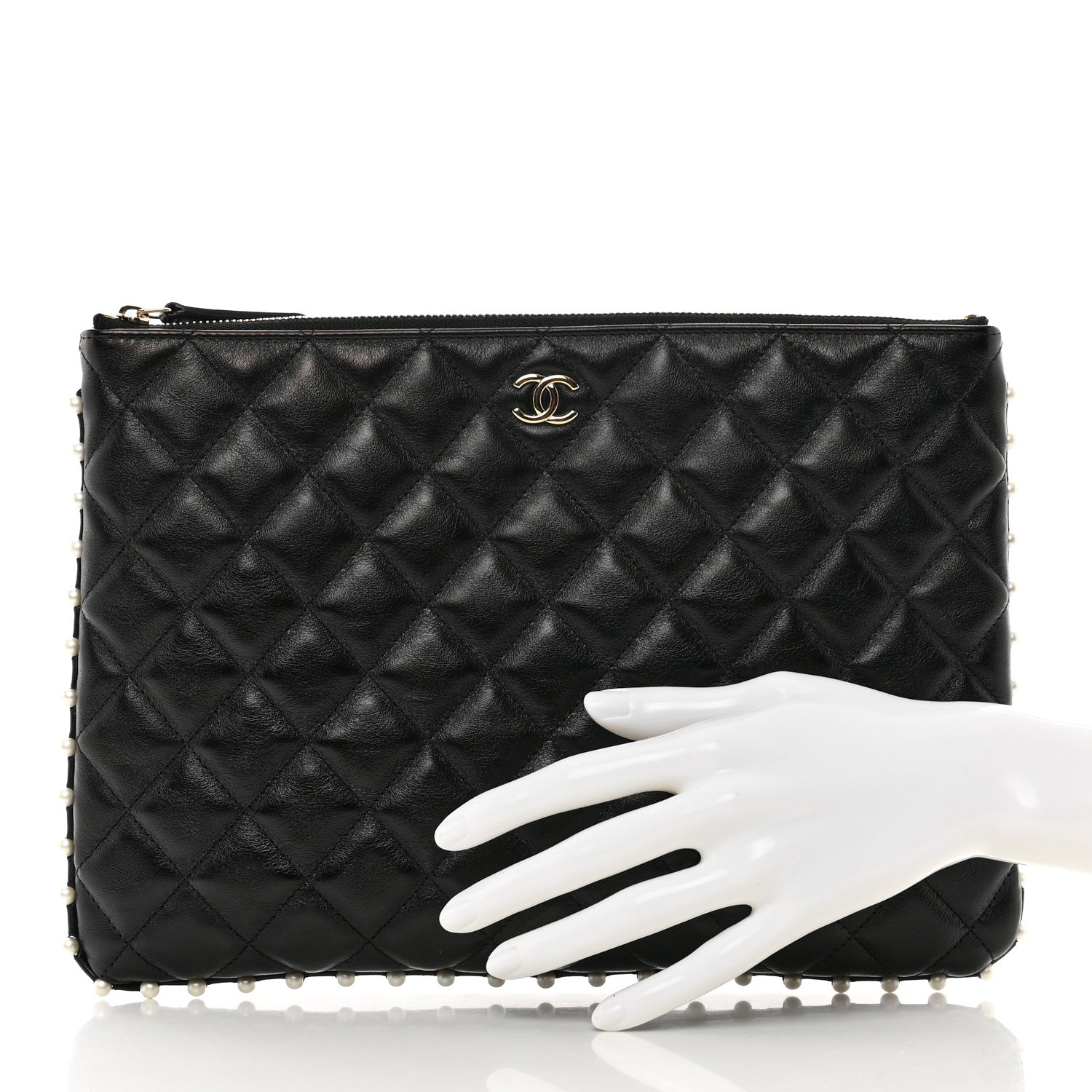 Chanel Calfskin Quilted Pearl Medium Cosmetic Case Black 2 of 9