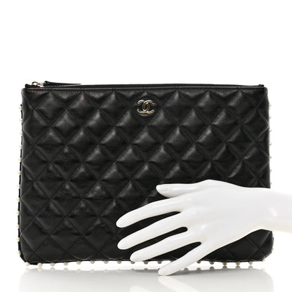 Chanel Calfskin Quilted Pearl Medium Cosmetic Case Black 2 of 9