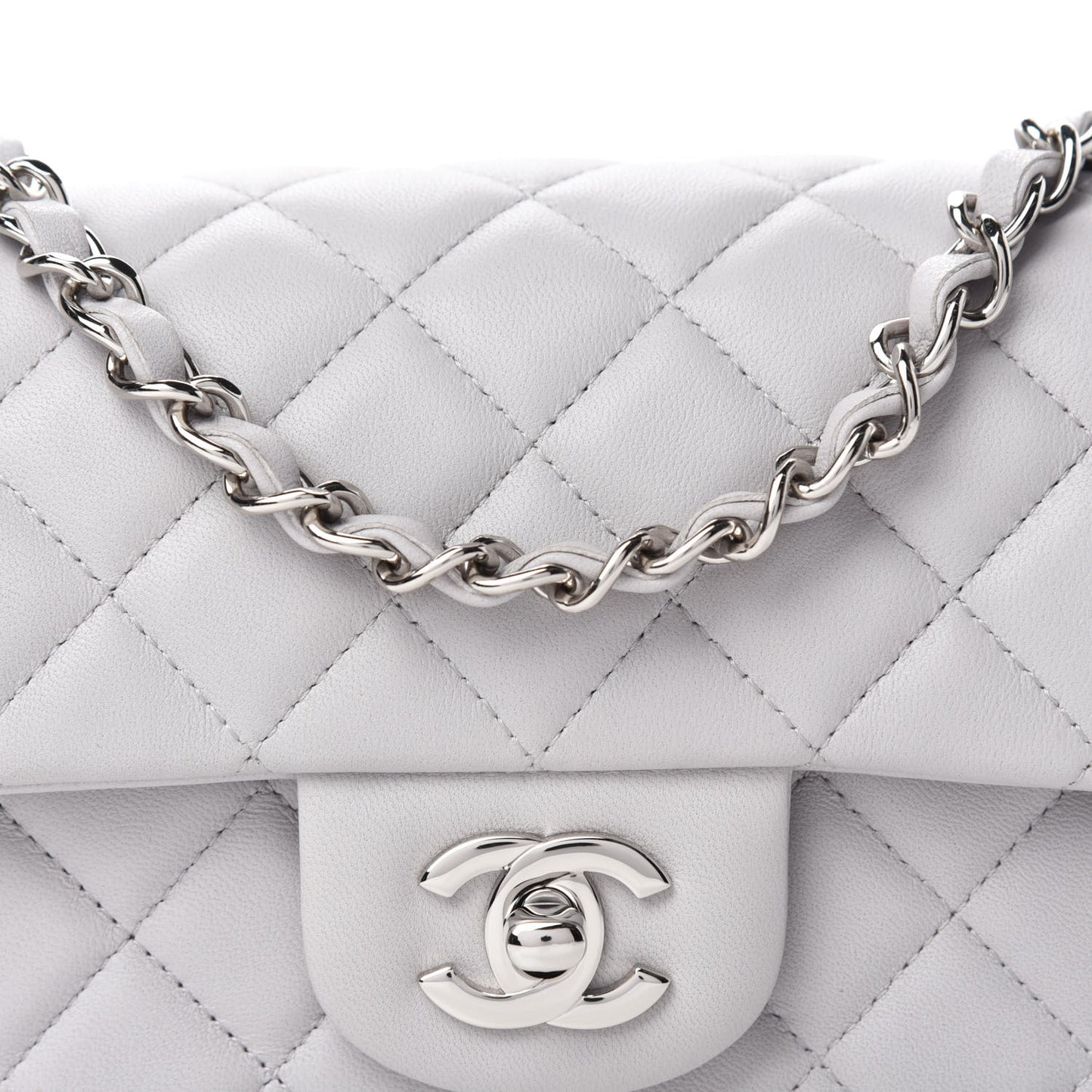 Lambskin Quilted Mini Rectangular Flap Grey