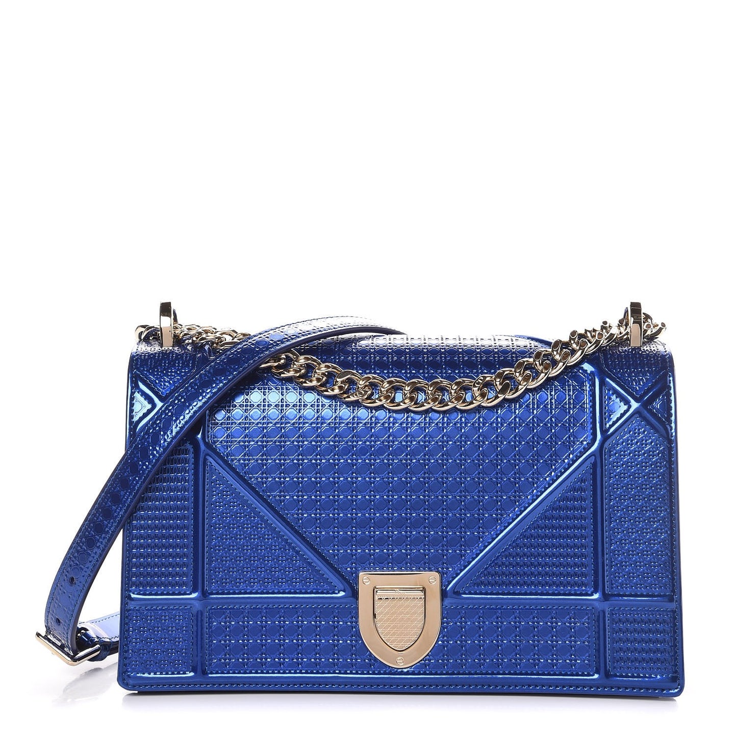 Metallic Patent Micro-Cannage Medium Diorama Flap Bag Blue