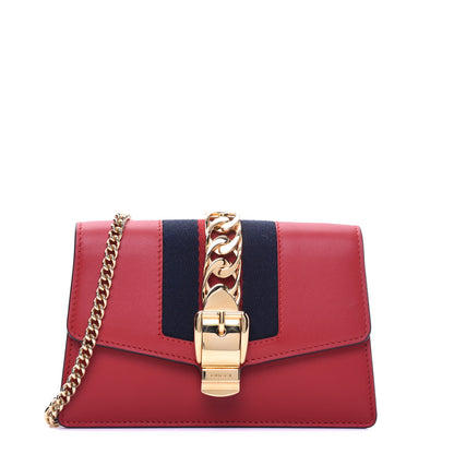 Gucci Calfskin Super Mini Sylvie Chain Shoulder Bag Hibiscus Red 1 of 12