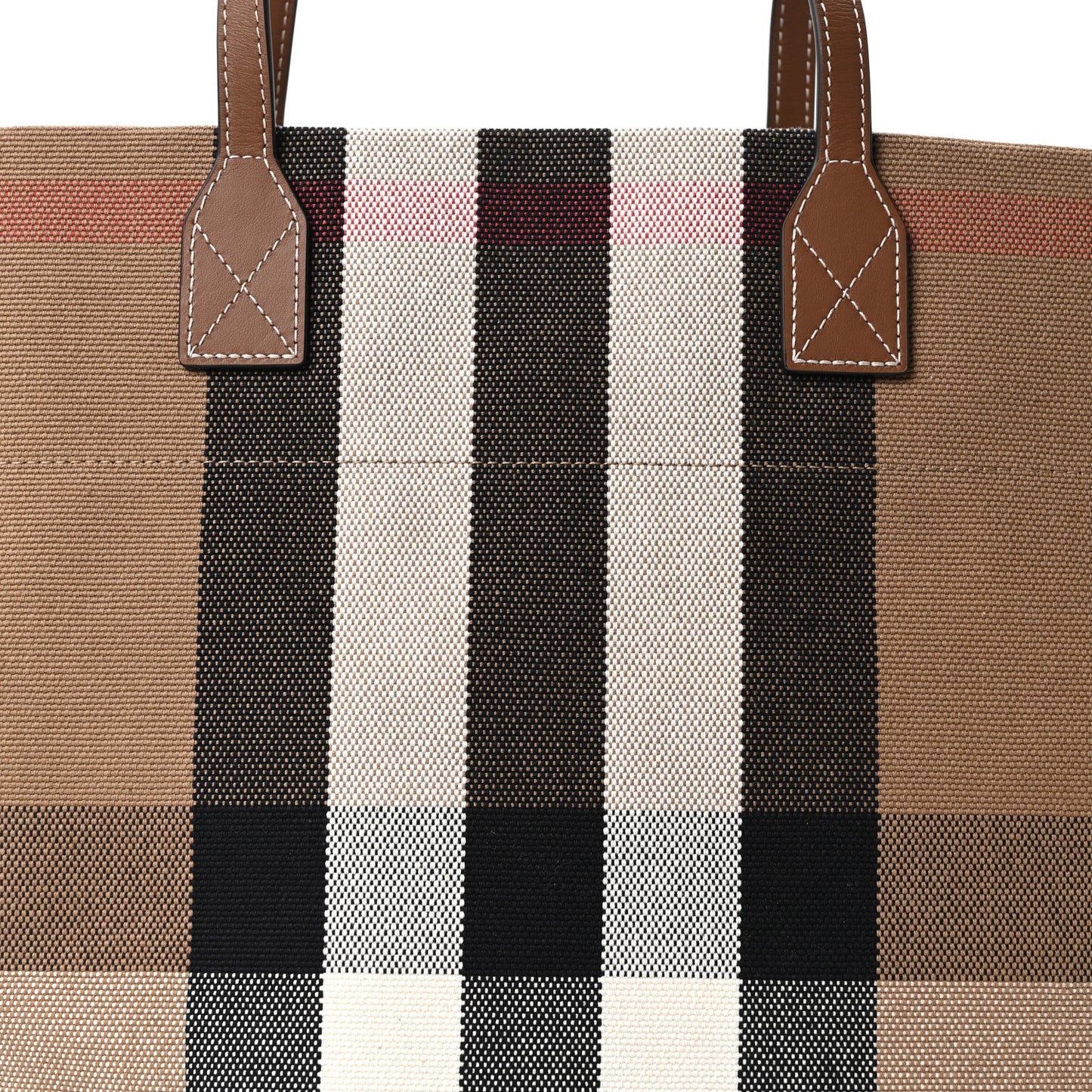 Giant Check Canvas Medium London Tote Taupe Brown