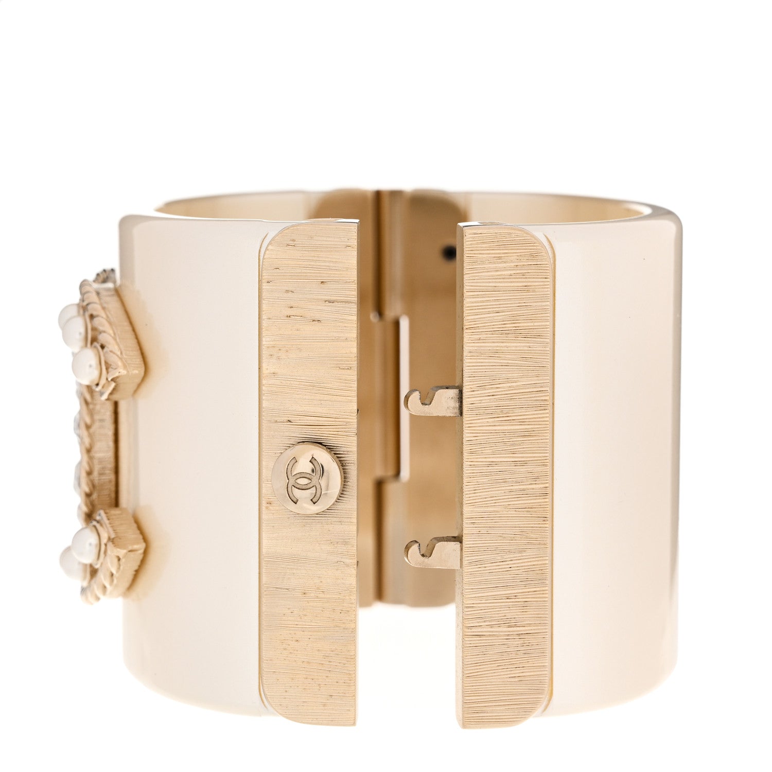 Chanel Resin Crystal Pearl April In Paris CC Cuff Beige 5 of 6