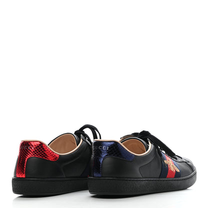 Gucci Miro Soft Calfskin Laminated Ayers Web Bee Embroidered Mens Ace Sneakers 8.5 Black Red Flame Night 4 of 10