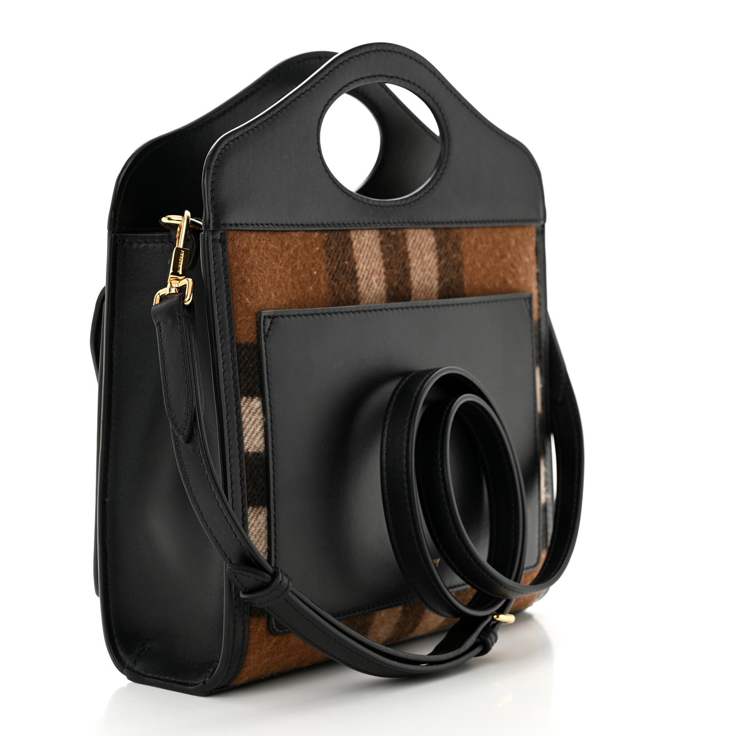 Smooth Calfskin Cashmere Check Mini Pocket Bag Brown