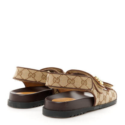Gucci Monogram Kid Scamosciato Double G Womens Dad Sandals 37.5 Beige Ebony New Acero 5 of 11