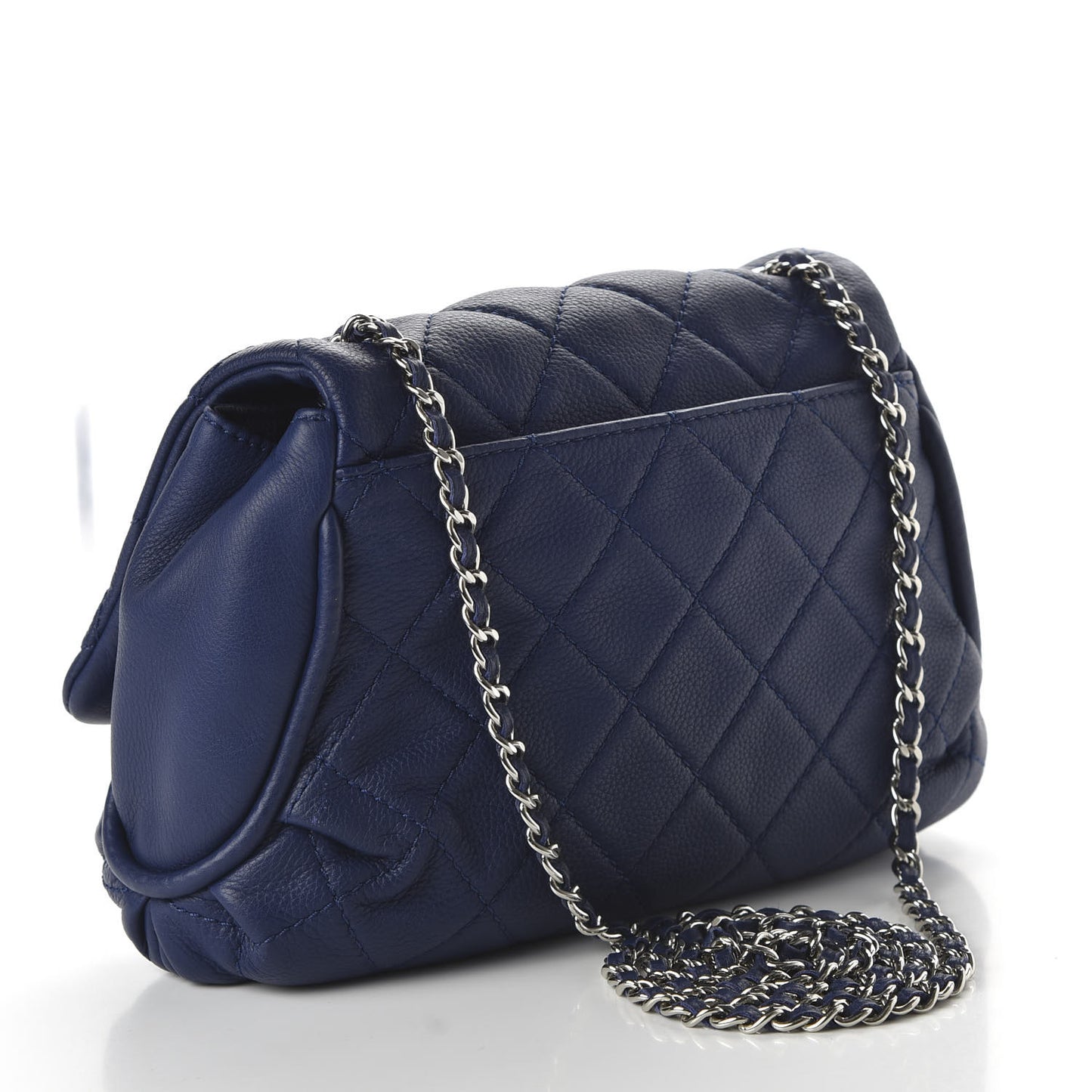 Calfskin Quilted CC Curvy Flap Blue