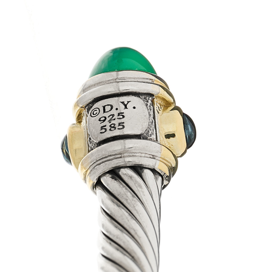 Sterling Silver 14K Yellow Gold Green Onyx Chrome Diopside Hampton Blue Topaz 5mm Cable Renaissance Bracelet