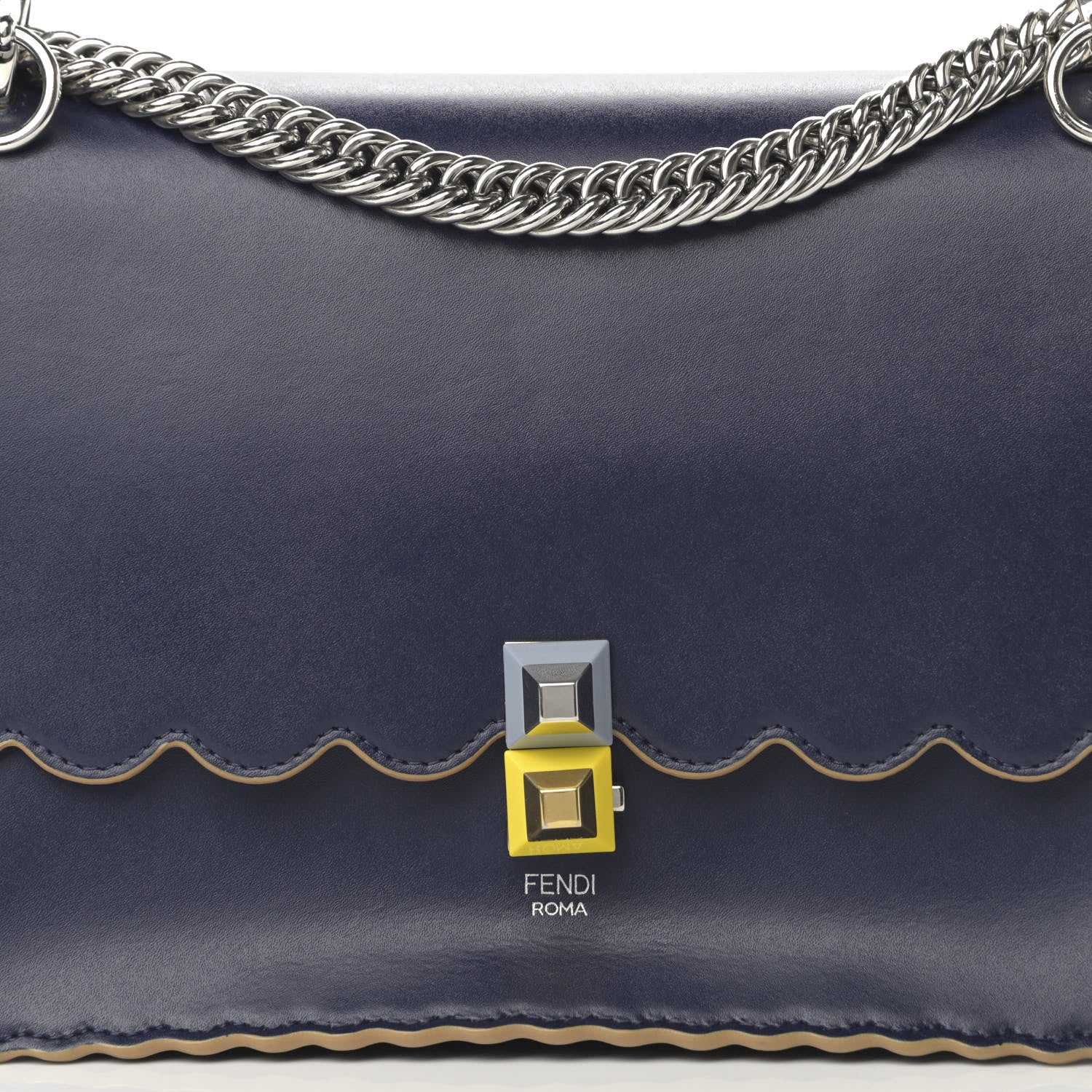 Fendi Vitello Liberty Scalloped Studded Kan I Shoulder Bag Blueberry 7 of 14