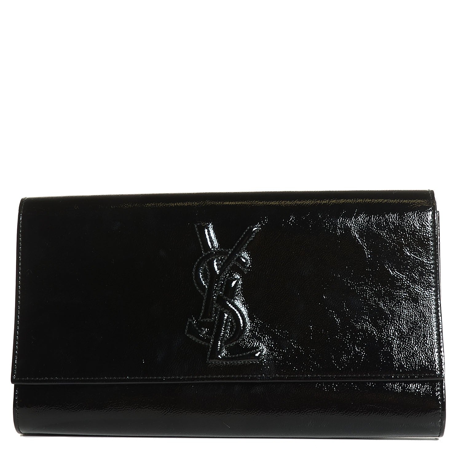 Saint Laurent Textured Patent Monogram Large Belle De Jour Clutch Black 1 of 8