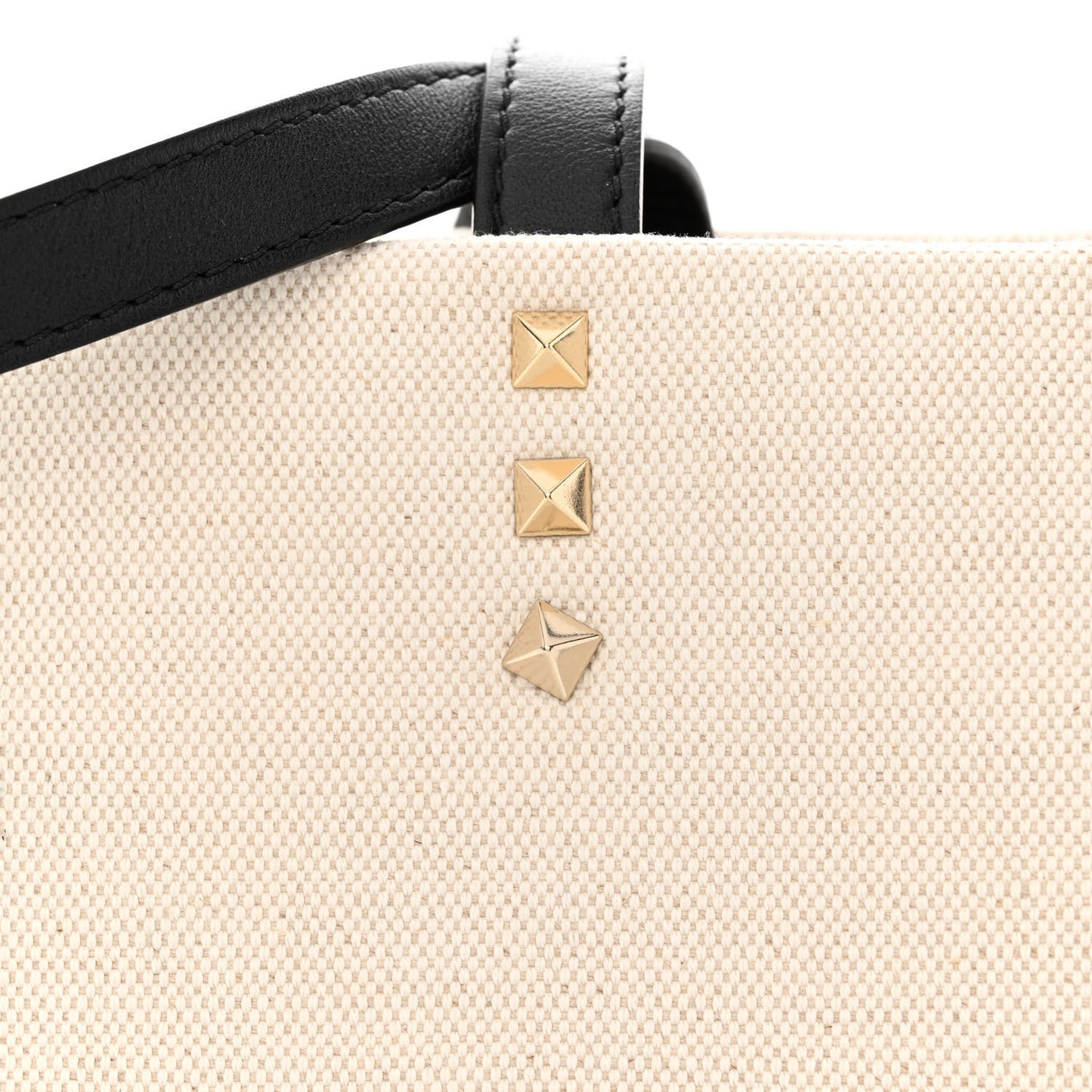 Canvas Calfskin VLTN Print Small Rockstud Tote Naturale Black