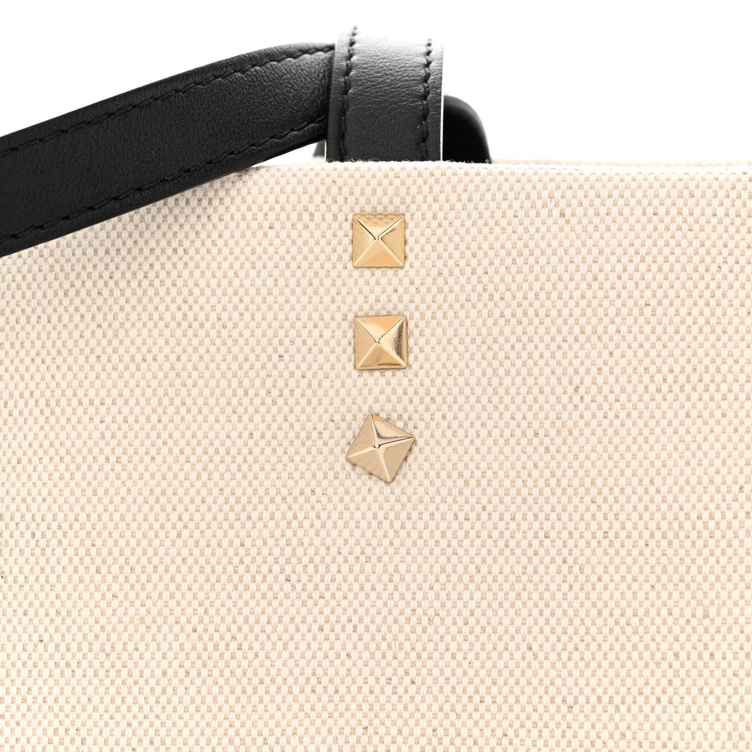 Valentino Garavani Canvas Calfskin VLTN Print Small Rockstud Tote Naturale Black 10 of 11