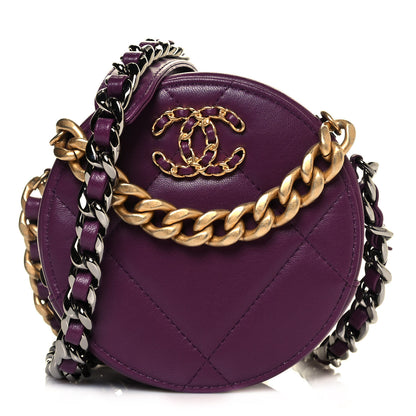 Chanel Goatskin Quilted Chanel 19 Round Clutch With Chain Purple 1 of 10