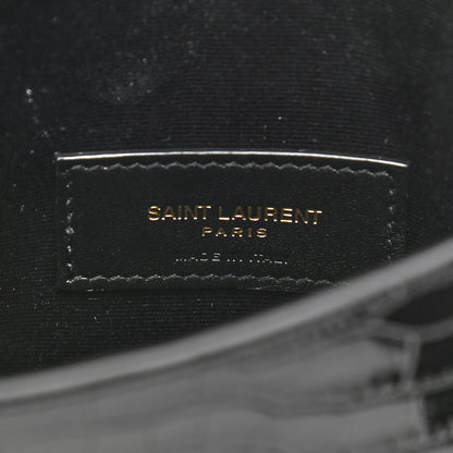 Saint Laurent Calfskin Crocodile Embossed Monogram Uptown Baby Pouch Black 5 of 6