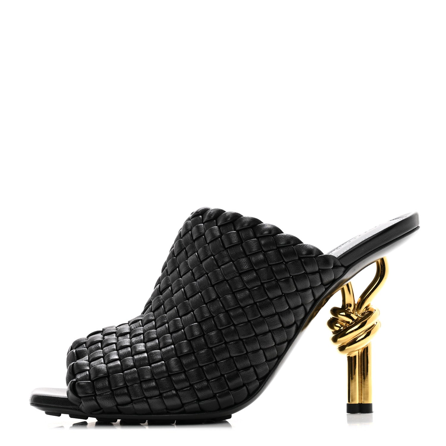 Bottega Veneta Soft Lambskin Intrecciato High Heel Knot Mules 37 Black 1 of 9