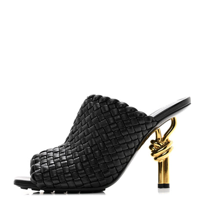 Bottega Veneta Soft Lambskin Intrecciato High Heel Knot Mules 37 Black 1 of 9