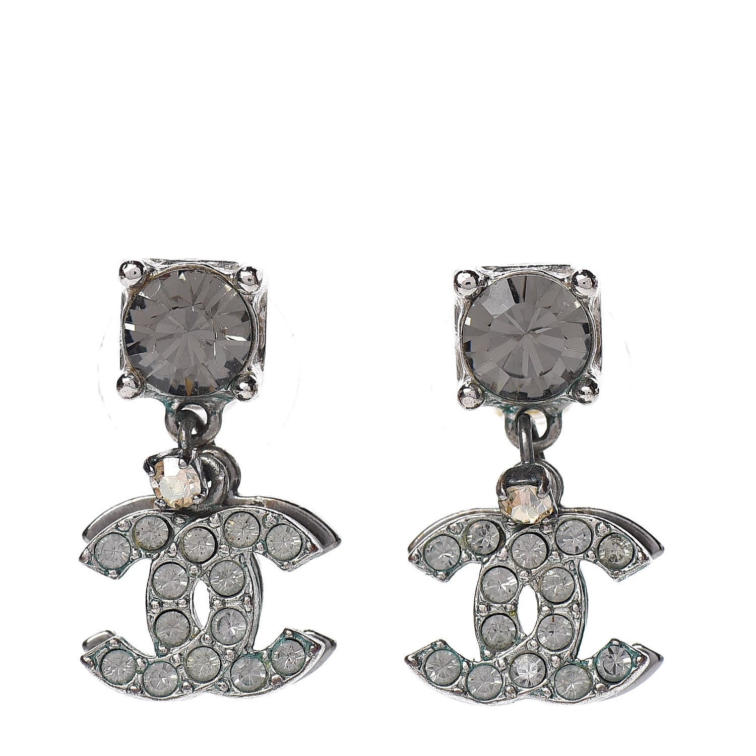 Chanel Crystal CC Drop Earrings Light Grey 1 of 7