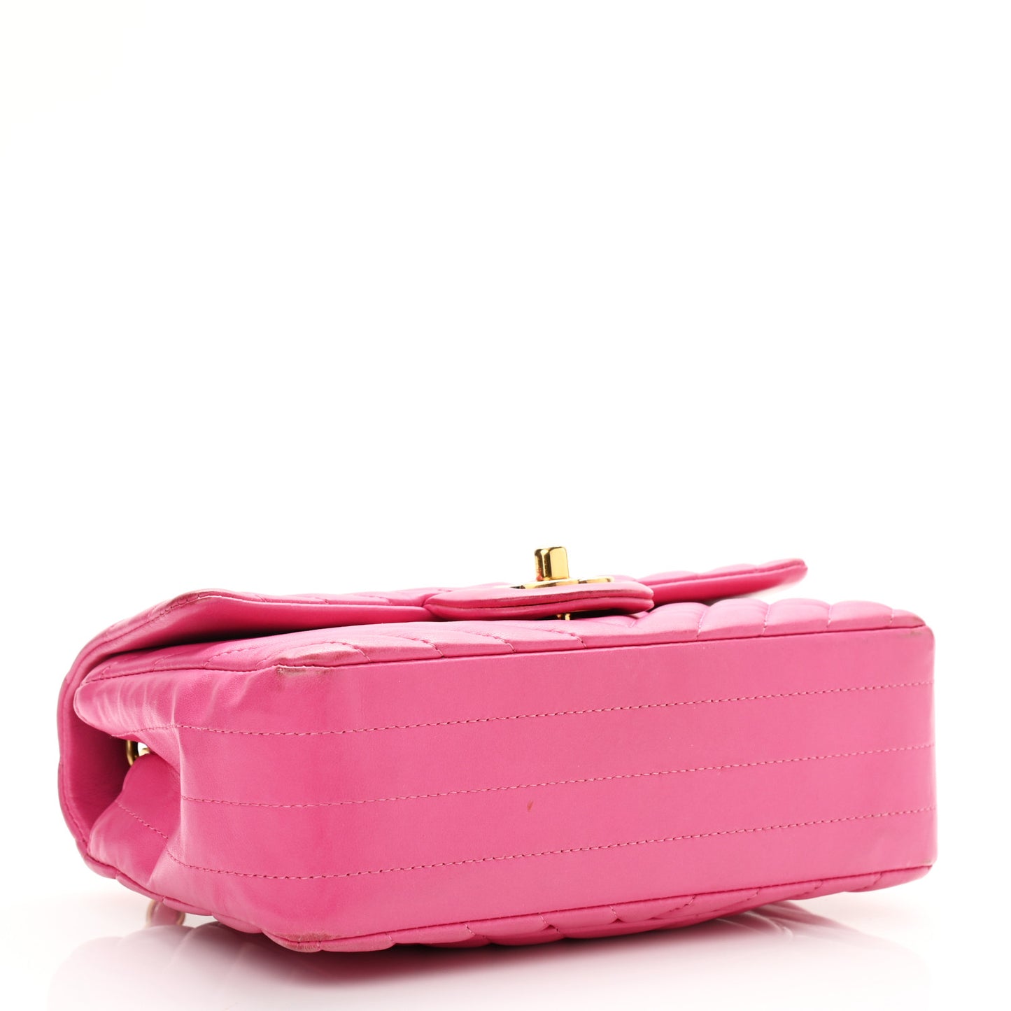 Lambskin Chevron Quilted Mini Rectangular Flap Fuchsia