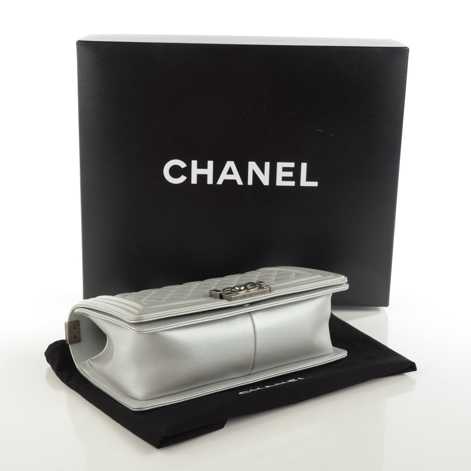 Chanel Metallic Calfskin Quilted Medium Boy Flap Silver 4 of 9