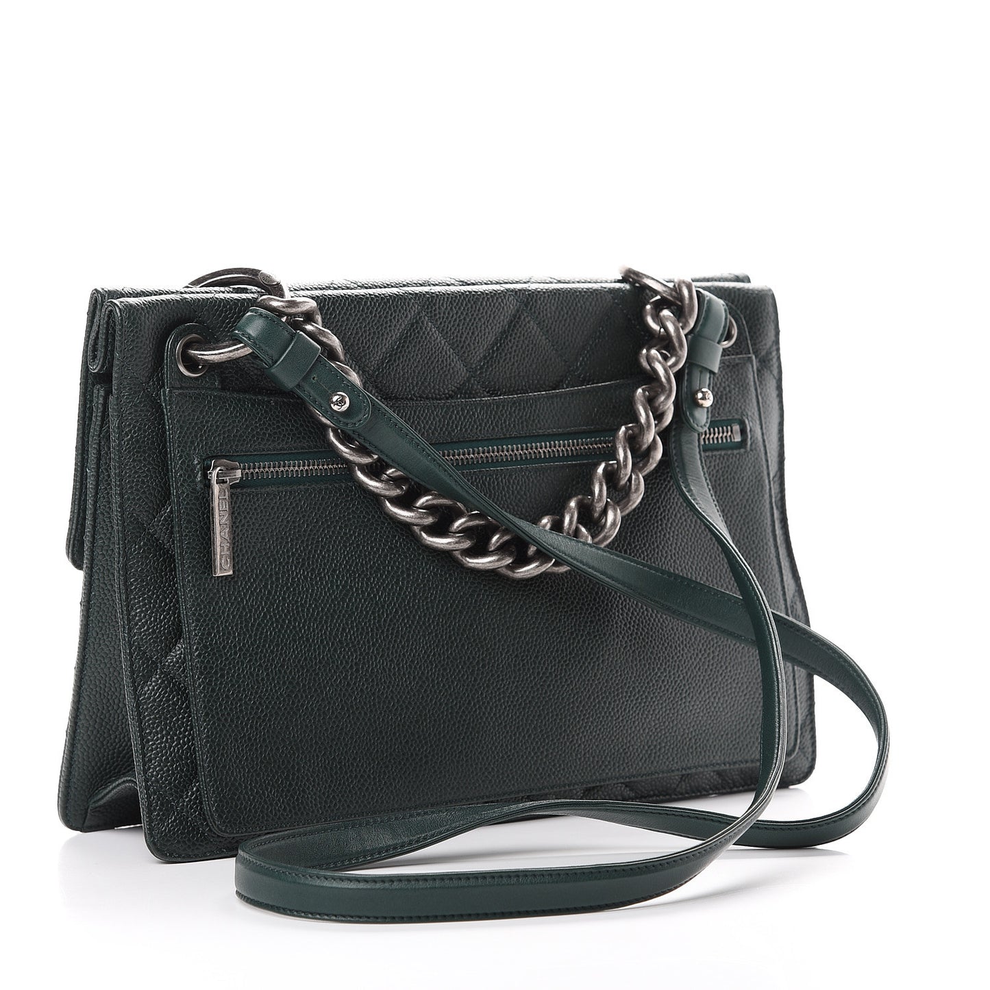 Caviar Quilted Large Retro Class Flap Dark Green
