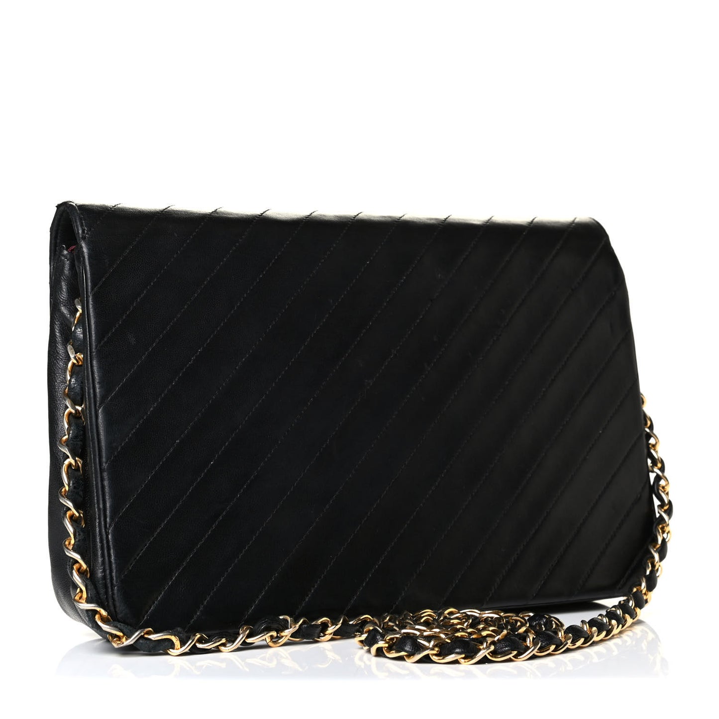 Lambskin Diagonal Quilted Small Single Flap Black