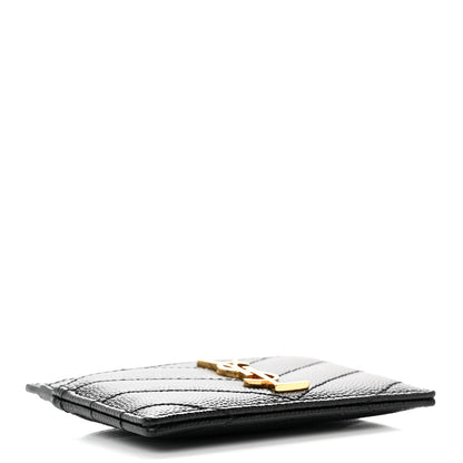Saint Laurent Grain De Poudre Matelasse Chevron Monogram Credit Card Case Black 3 of 7
