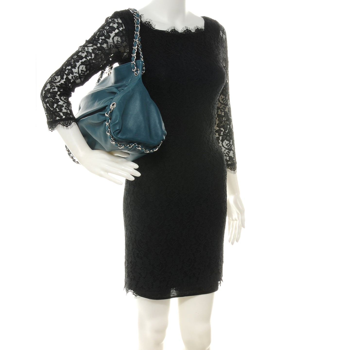 Lambskin Large Sharpei Shoulder Bag Turquoise