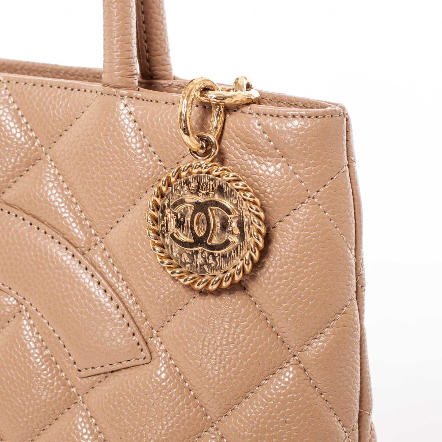 Caviar Medallion CC Tote Dark Beige