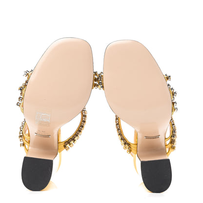 Gucci Nappa Silk Crystal Bertie High Heel Sandals 36.5 Gold 5 of 10