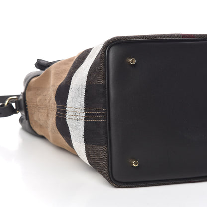 Burberry Grainy Calfskin Canvas Mega Check Medium Ashby Tassel Hobo Black 8 of 10
