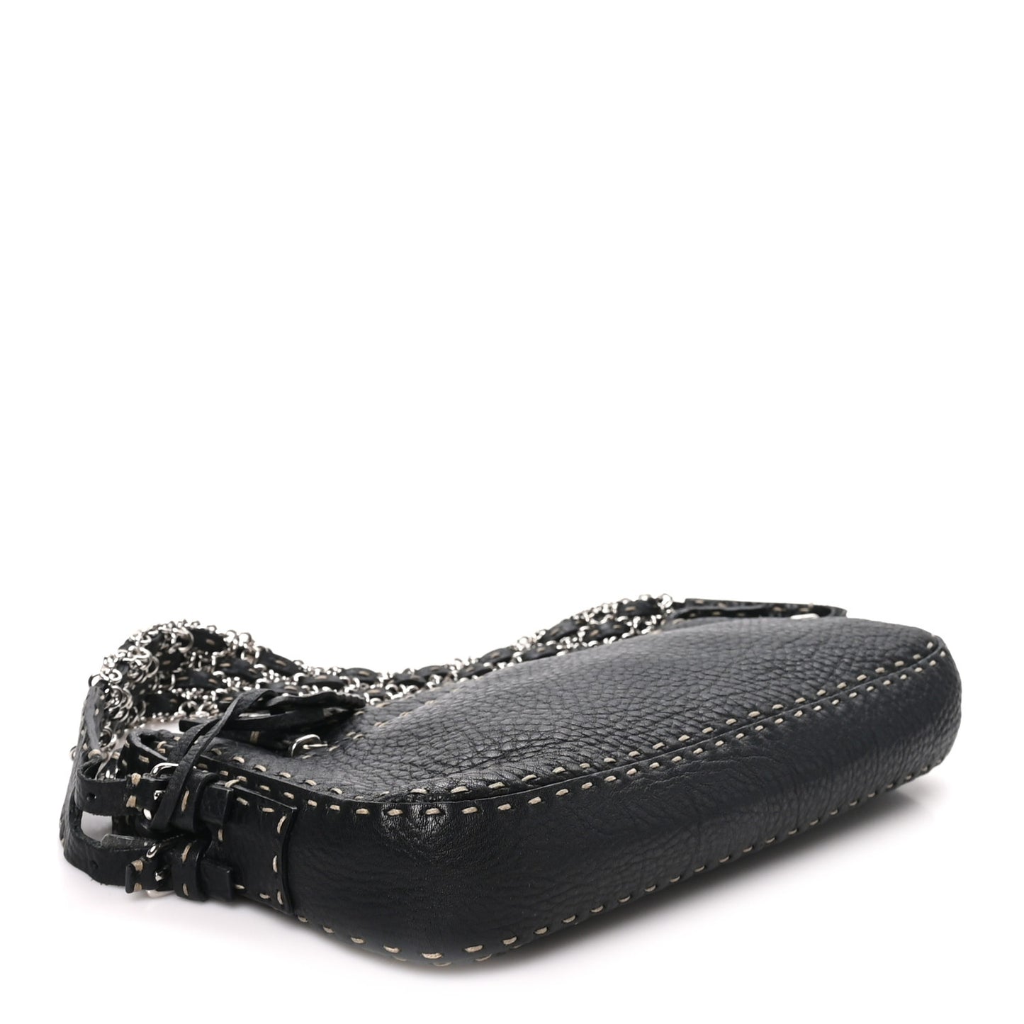 Calfskin Romano Selleria Chain Shoulder Bag Black