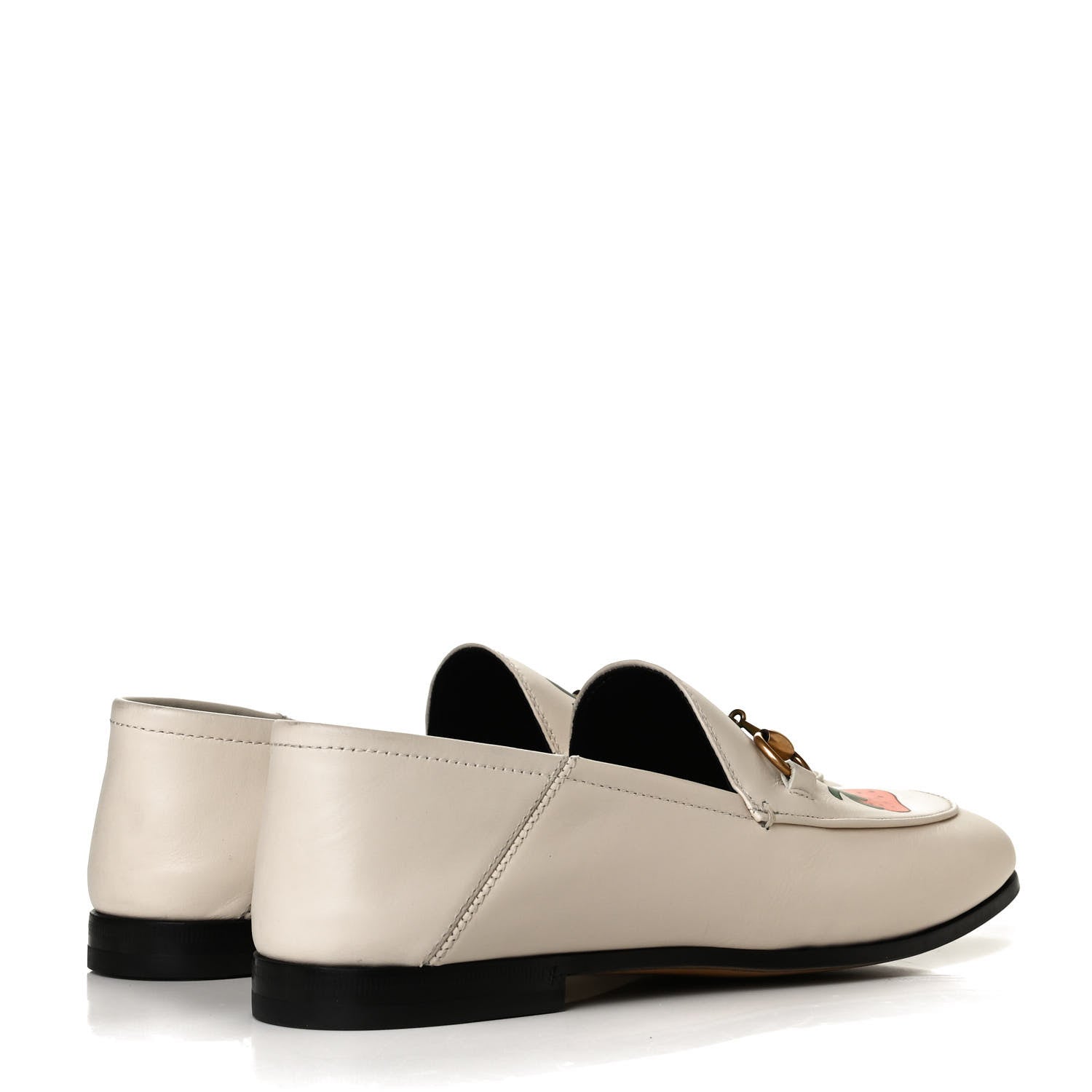 Gucci Calfskin Taste Strawberry Womens Brixton Horsebit Loafers 35.5 Ivory Red 4 of 9