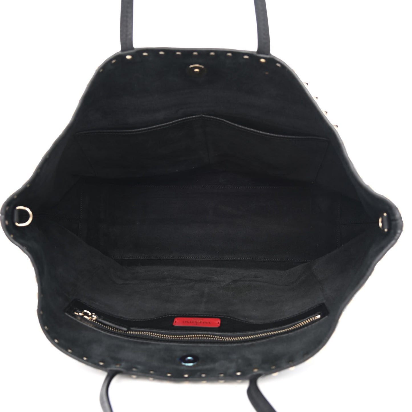 Grained Calfskin Rockstud Shoulder Tote Black