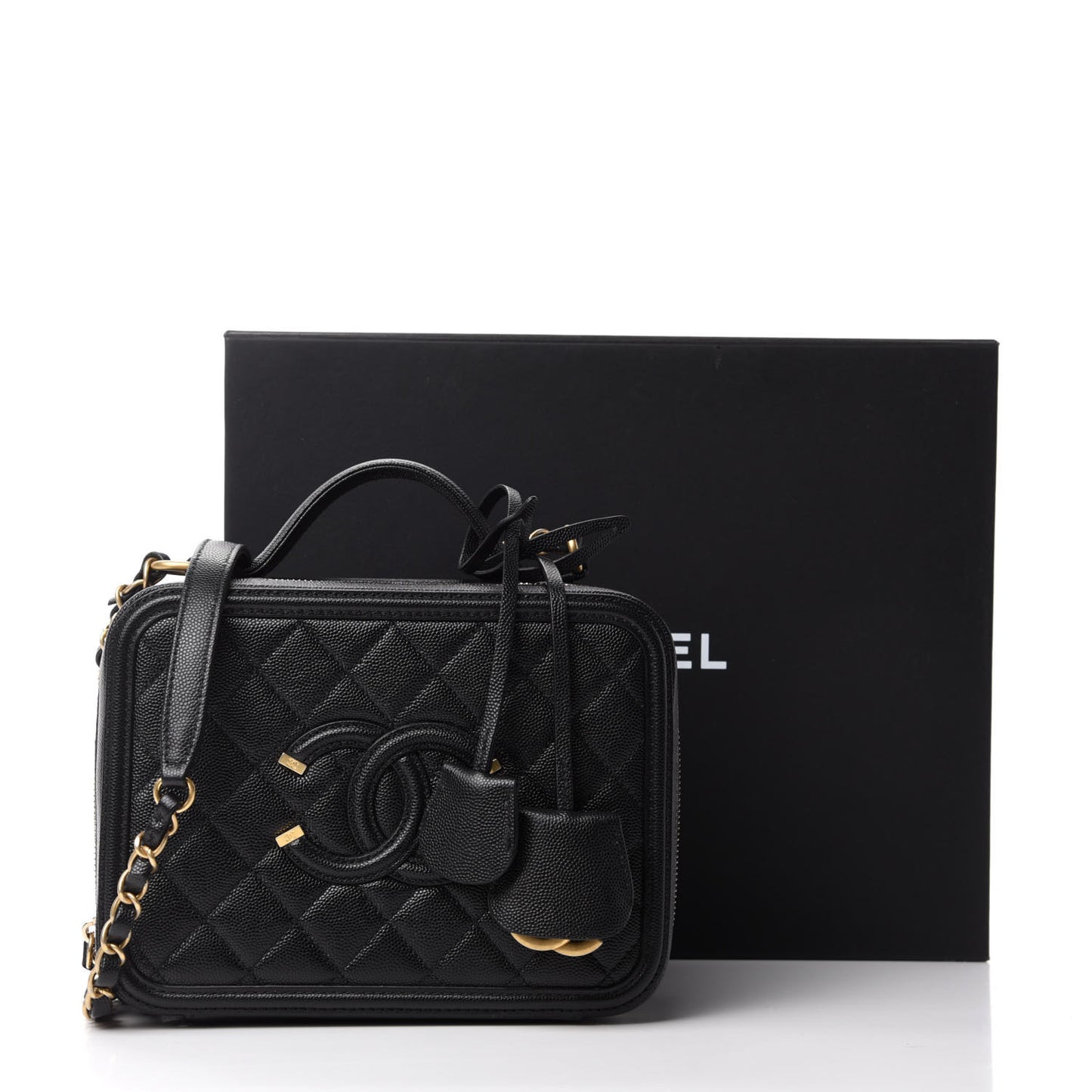 Caviar Quilted Medium CC Filigree Vanity Case Black