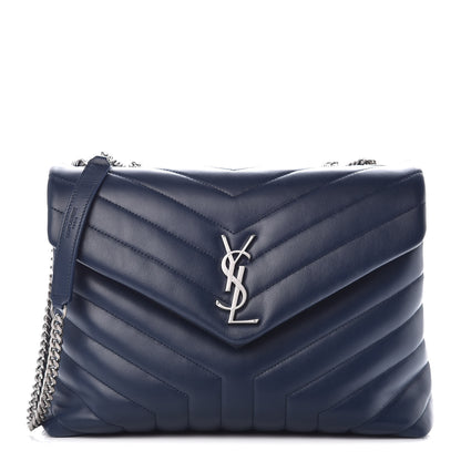 Saint Laurent Calfskin Y Quilted Monogram Medium Loulou Chain Satchel Denim Blue 1 of 11
