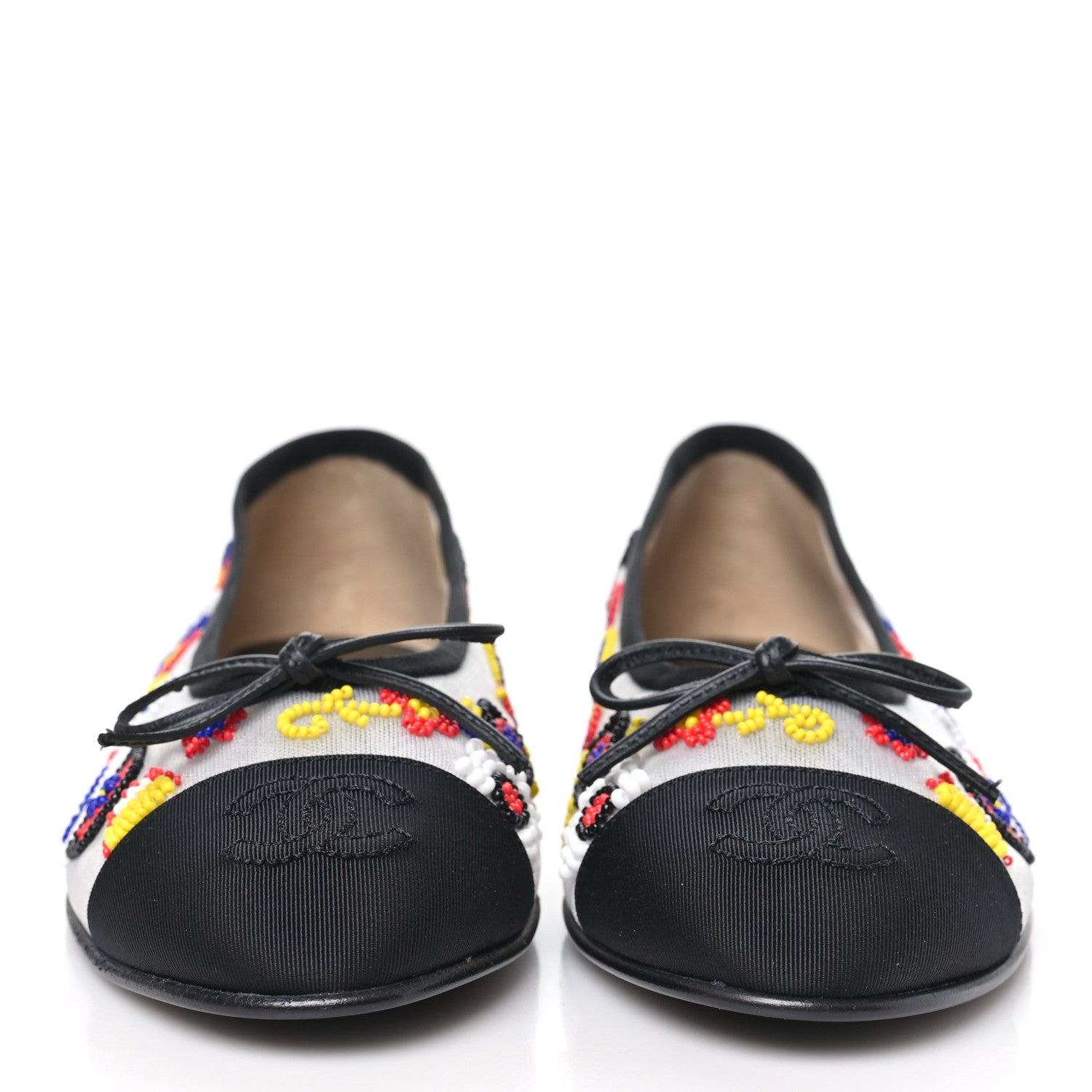 Chanel Mesh Pearl Grosgrain Cap Toe CC Coco Beach Ballerina Flats 37.5 Multicolor Black 3 of 10