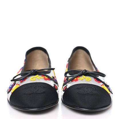 Chanel Mesh Pearl Grosgrain Cap Toe CC Coco Beach Ballerina Flats 37.5 Multicolor Black 3 of 10