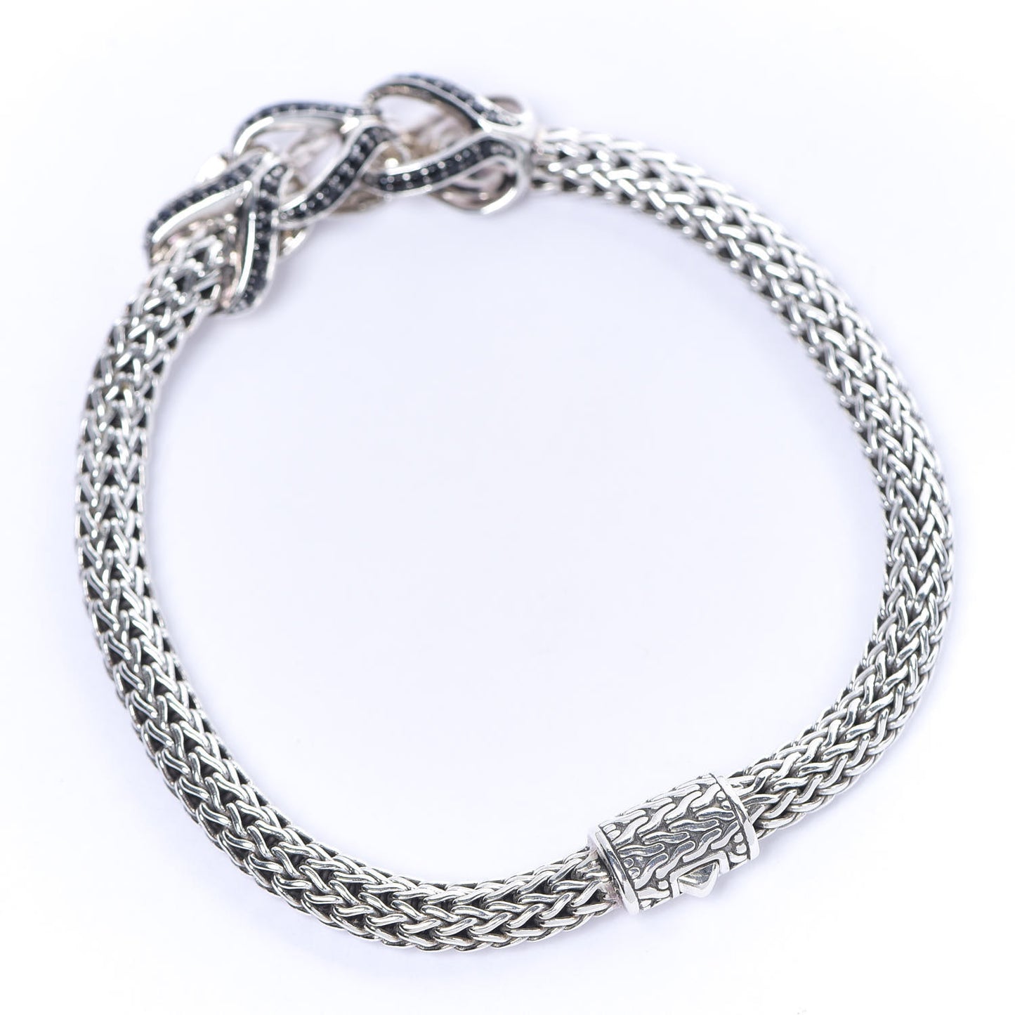 Sterling Silver Black Sapphire Classic Chain Braided Bracelet