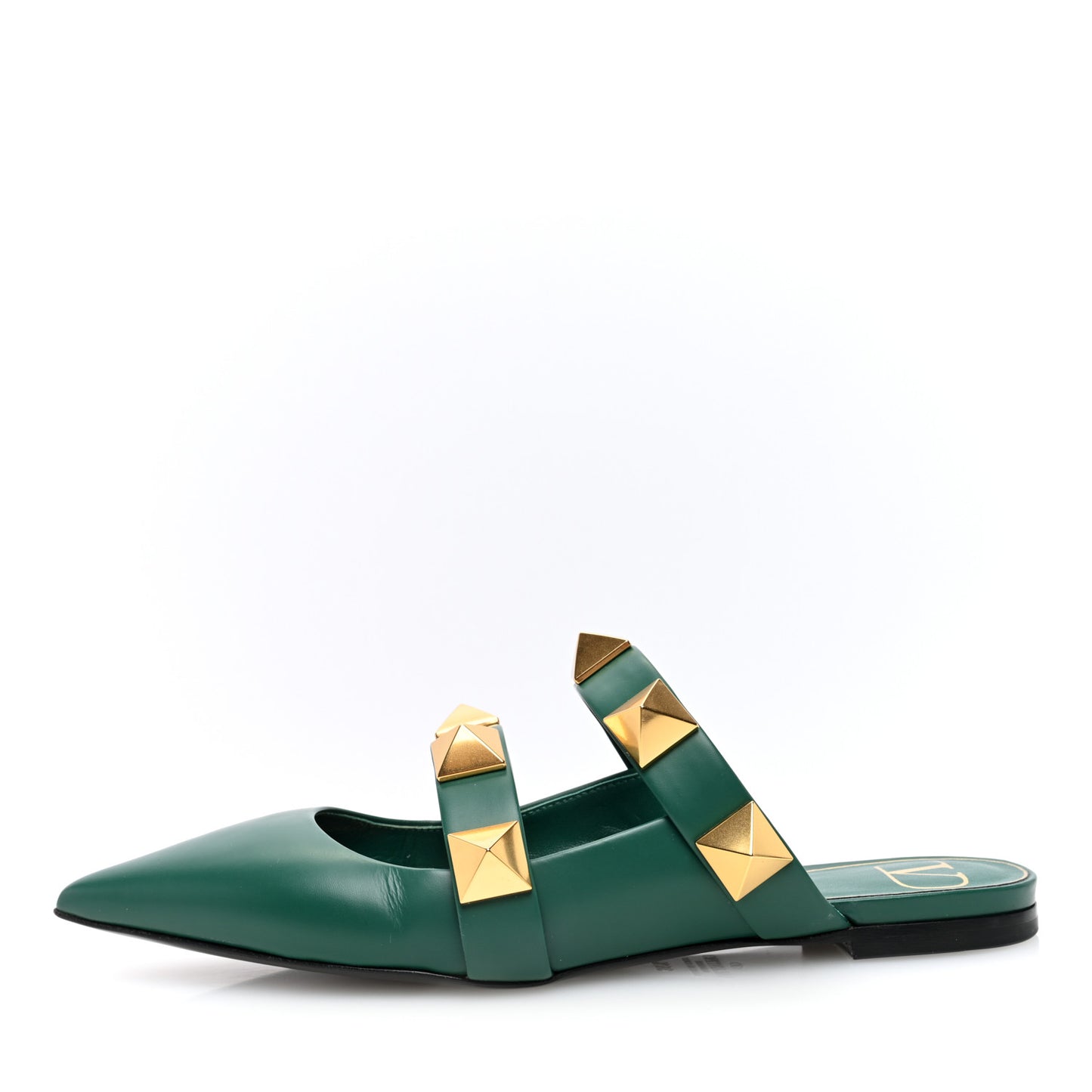 Calfskin Roman Stud Flat Mules 36.5 Jungle