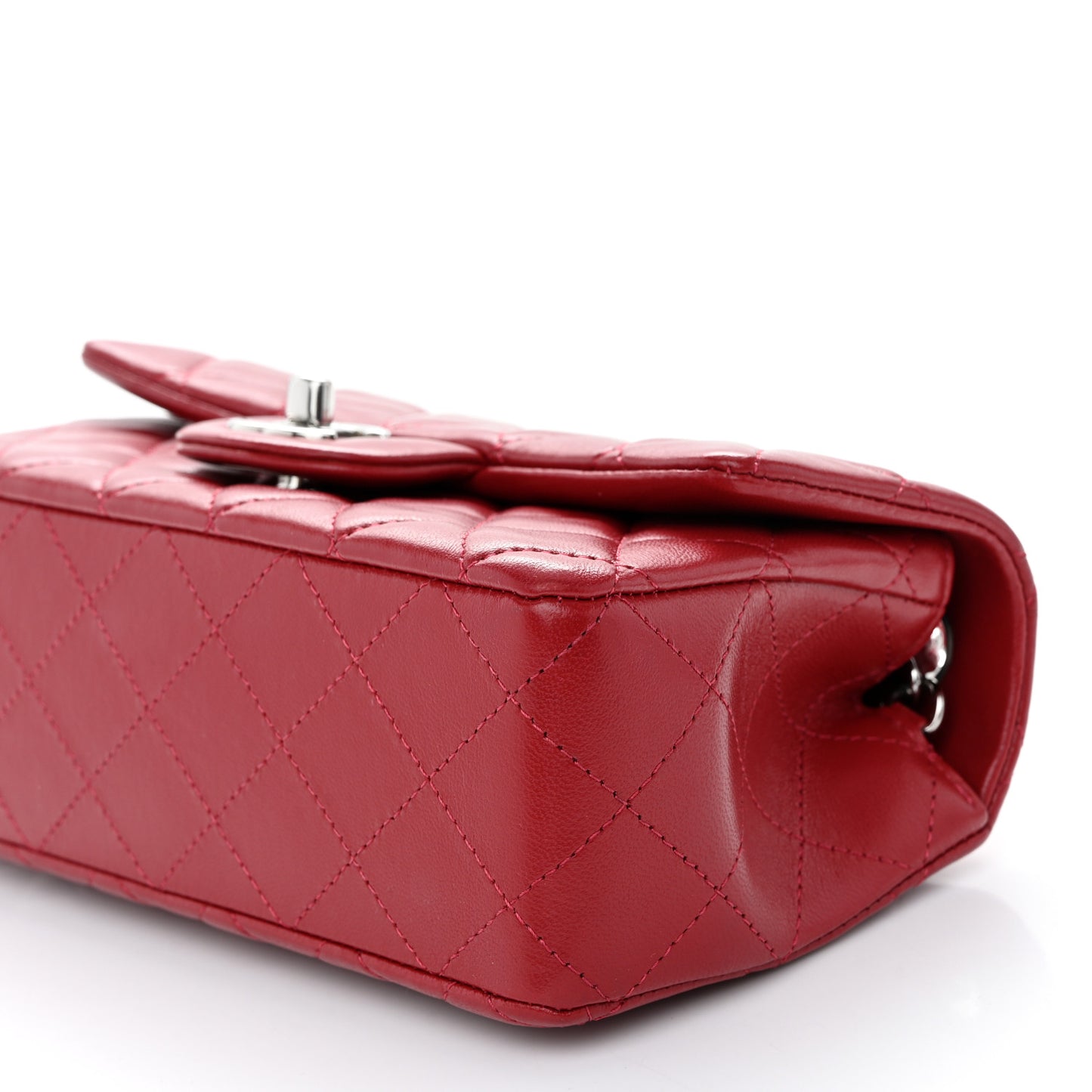 Lambskin Quilted Mini Rectangular Flap Red