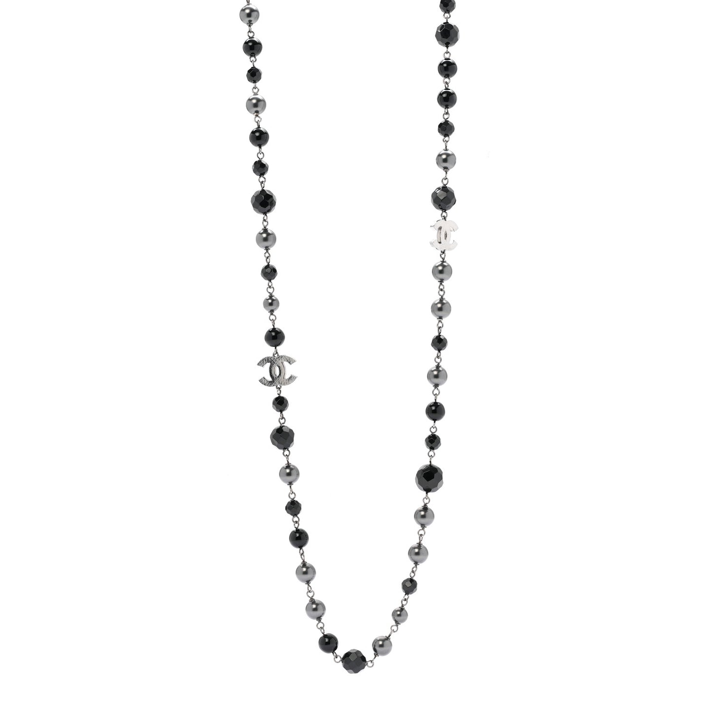 Ruthenium Beaded CC Long Necklace Black