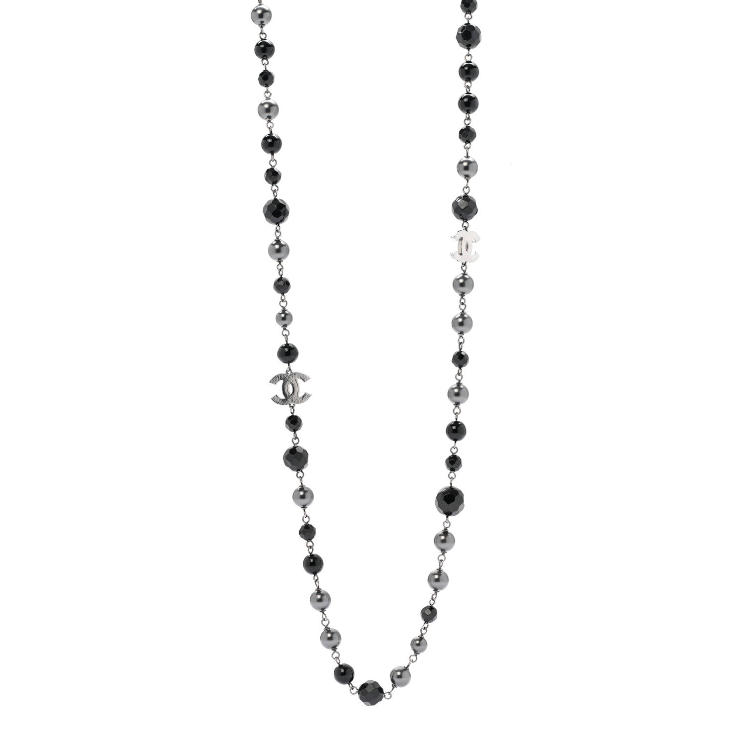 Chanel Ruthenium Beaded CC Long Necklace Black 1 of 5