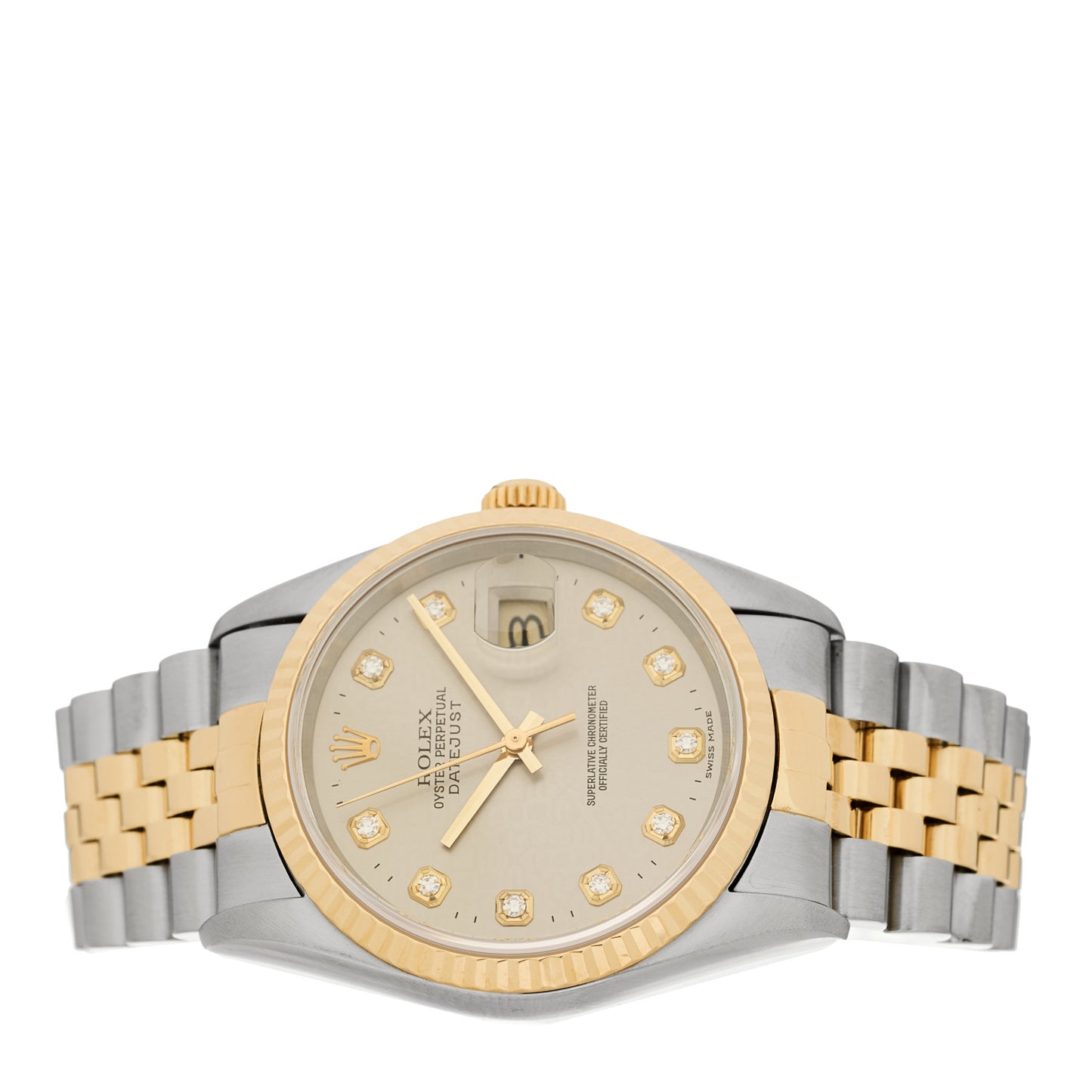 Stainless Steel 18K Yellow Gold Diamond 36mm Oyster Perpetual Datejust Watch Silver Jubilee 16233