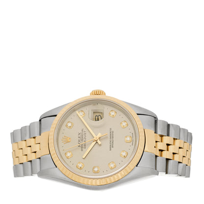 Rolex Stainless Steel 18K Yellow Gold Diamond 36mm Oyster Perpetual Datejust Watch Silver Jubilee 16233 2 of 5