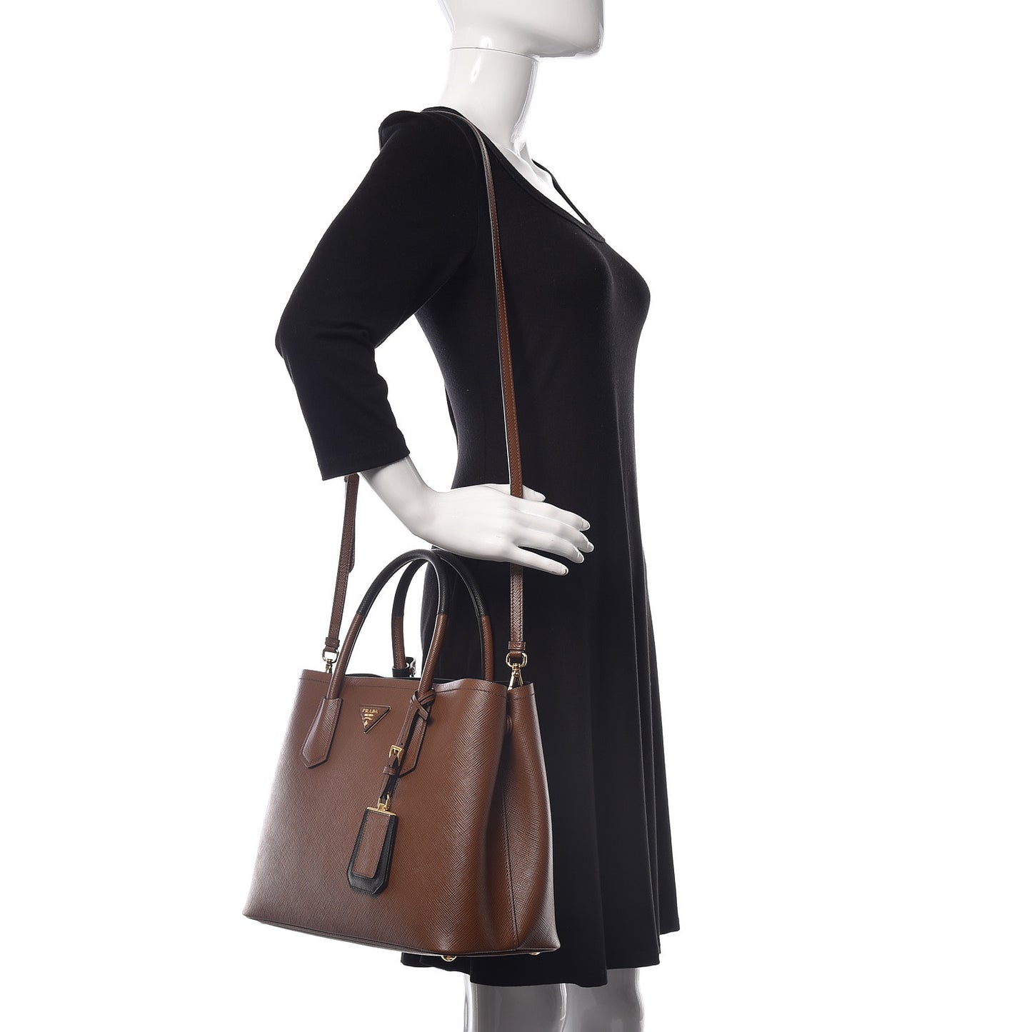 Saffiano Cuir Medium Bi-Color Double Bag Palissandro Black